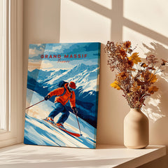 Ski Print Grand Massif France showcasing a skier in action against a stunning mountain backdrop.