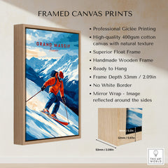 Ski Print Grand Massif France framed canvas print featuring skier in the French Alps.