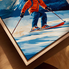 Ski Print Grand Massif France featuring a skier in an orange jacket on snowy slopes.