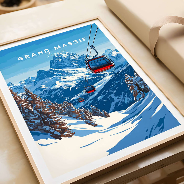 Grand Massif Ski Print showcasing a scenic ski lift and majestic mountains, perfect for ski enthusiasts.