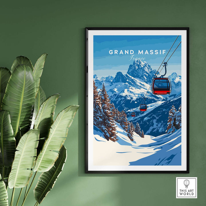 Grand Massif Ski Print featuring a scenic mountain landscape and ski gondola, perfect for ski enthusiasts.