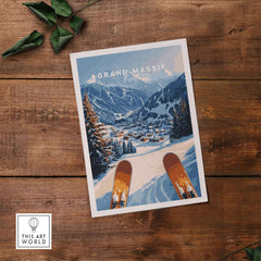 Grand Massif Ski Wall Art showcasing a serene mountain landscape with skis, perfect for enhancing home decor.