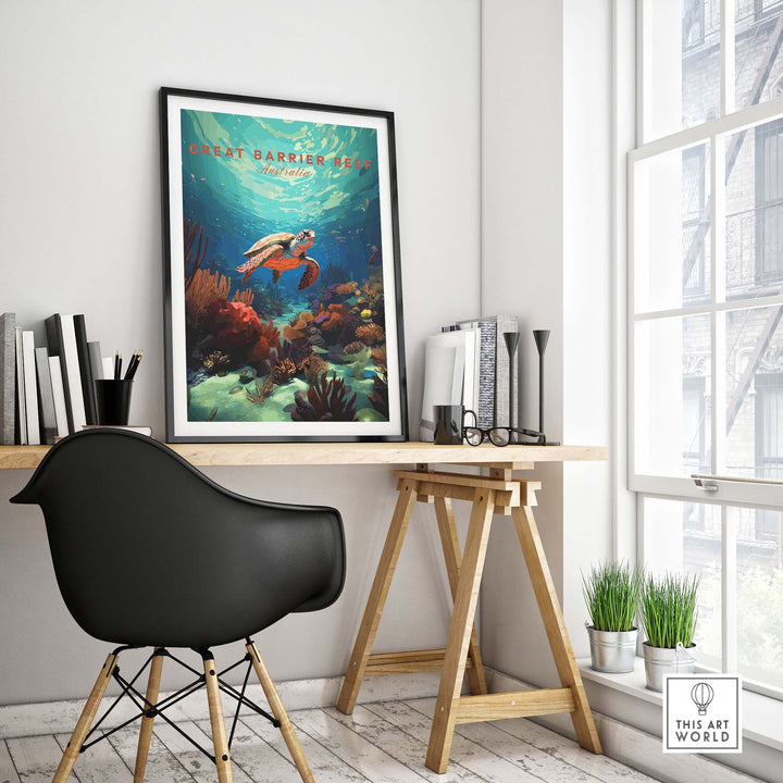 Great Barrier Reef Poster with Turtle