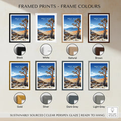 Great Basin National Park art print with multiple frame color options, desert landscape, travel poster style.