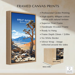 Great Basin National Park framed canvas print with mountain landscape and floating wooden frame