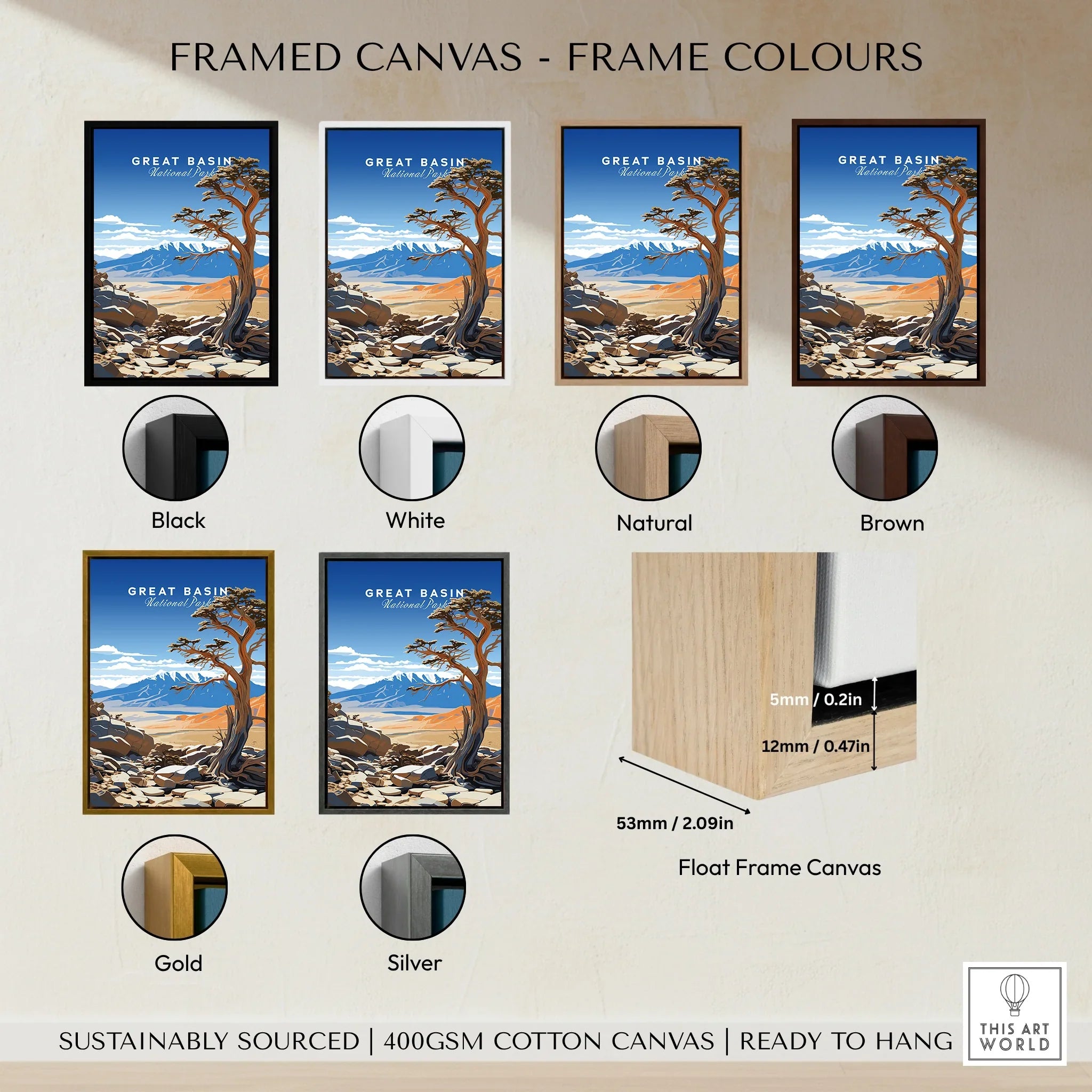 Great Basin National Park poster in framed canvas with six frame color options
