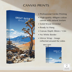 Great Basin National Park canvas print with desert landscape and mountains, wall art details
