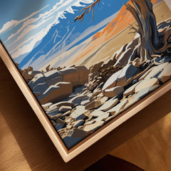 Canvas closeup of Great Basin National Park landscape print in natural wood floating frame.