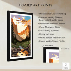 Framed Great Basin National Park art print with wooden frame and matted border details