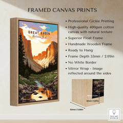 Framed canvas print of Great Basin National Park with float frame and mountain artwork.