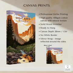 Great Basin National Park canvas print with mountain landscape, forest, and stream wall art