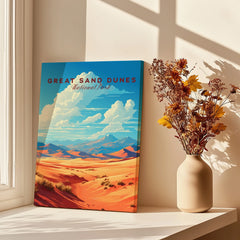 Great Sand Dunes National Park wall art print on windowsill with dried flowers in vase