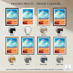 Great Sand Dunes National Park print with various frame color options, travel poster art