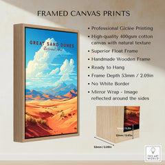 Framed canvas print of Great Sand Dunes National Park art in wooden float frame