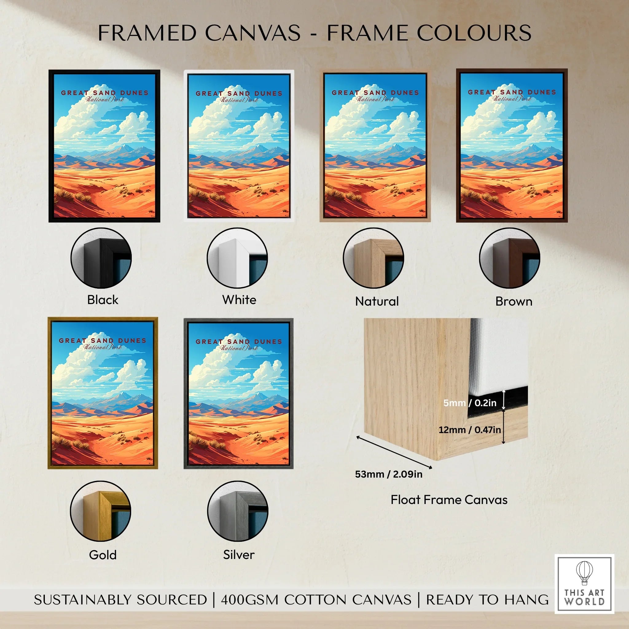 Great Sand Dunes National Park wall art in six frame color options on canvas