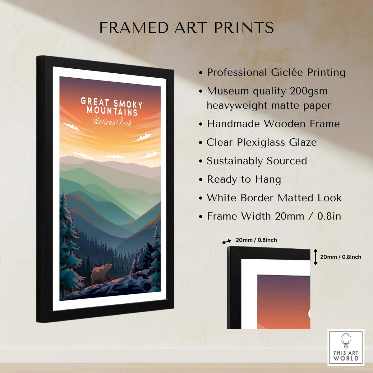 Great Smoky Mountains Print | National Park Poster in a framed art print showcasing vibrant landscape colors.