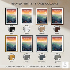 Various framed options for Great Smoky Mountains Print | National Park Poster showcasing color choices.