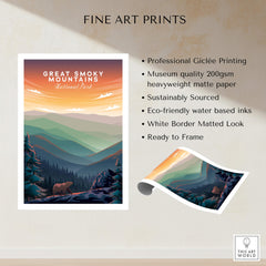 Great Smoky Mountains Print | National Park Poster displayed in a fine art print setting, showcasing vibrant landscape colors.