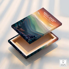 Great Smoky Mountains Print | National Park Poster wooden box artwork showcasing serene mountain landscape.