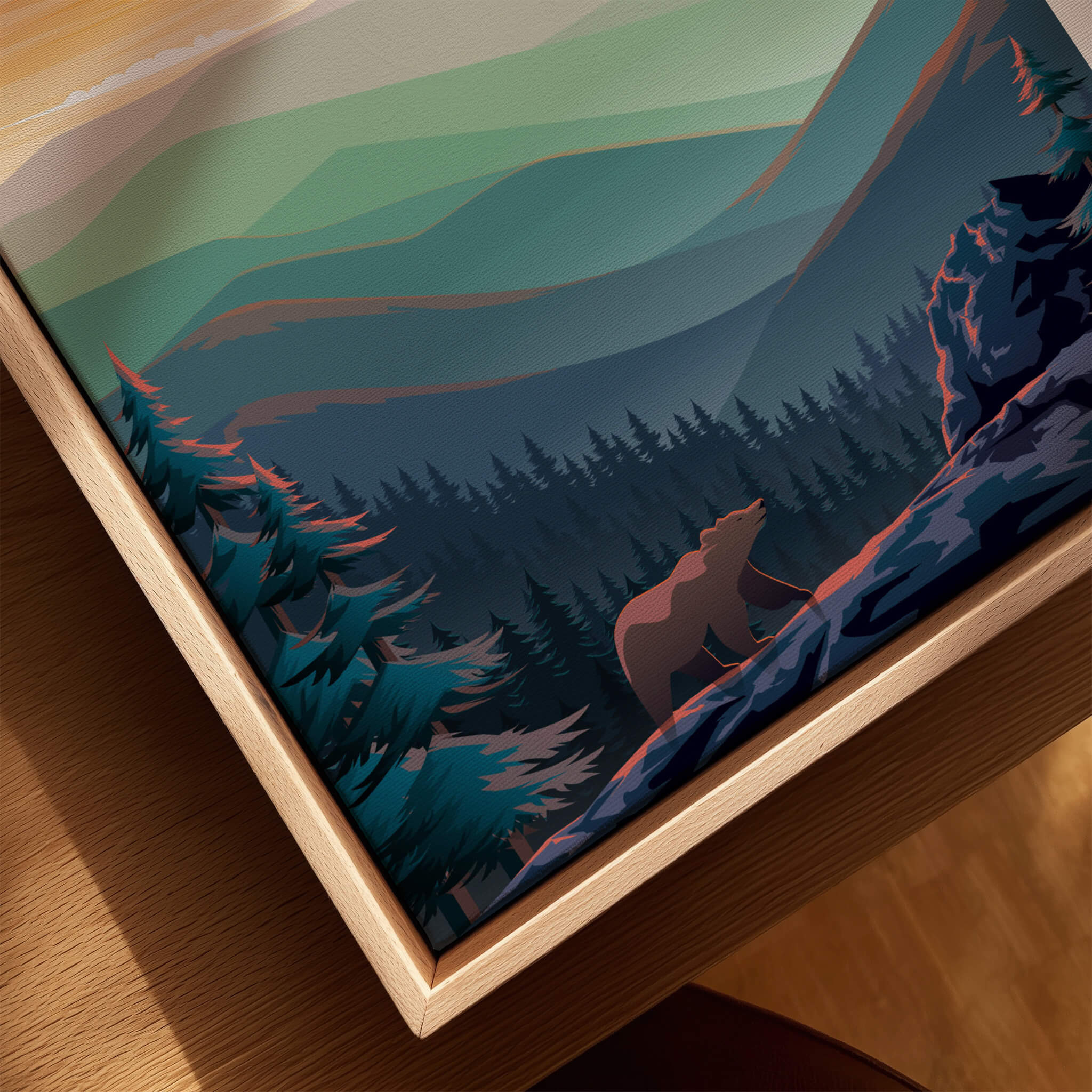 Great Smoky Mountains Print | National Park Poster featuring a bear in a forest landscape.