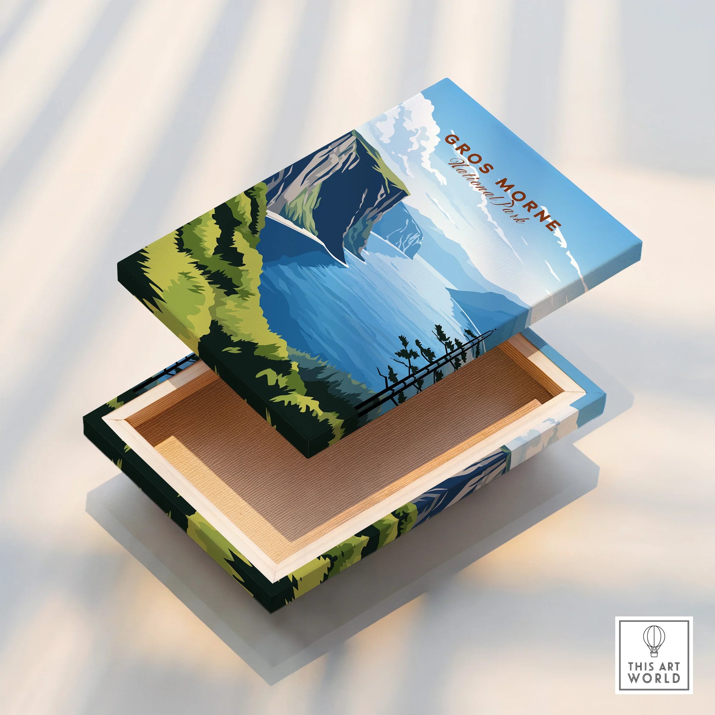 Gros Morne National Park art print on canvas keepsake box with scenic landscape design