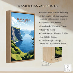 Gros Morne National Park wall art print with float wooden frame, scenic landscape design