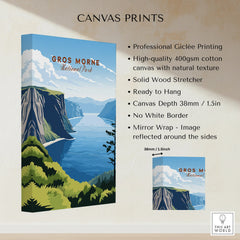 Gros Morne National Park canvas print, mountain landscape with blue sky and lake, cotton canvas wall art