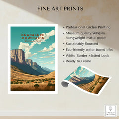 Guadalupe Mountains National Park fine art print with desert landscape and blue sky details.