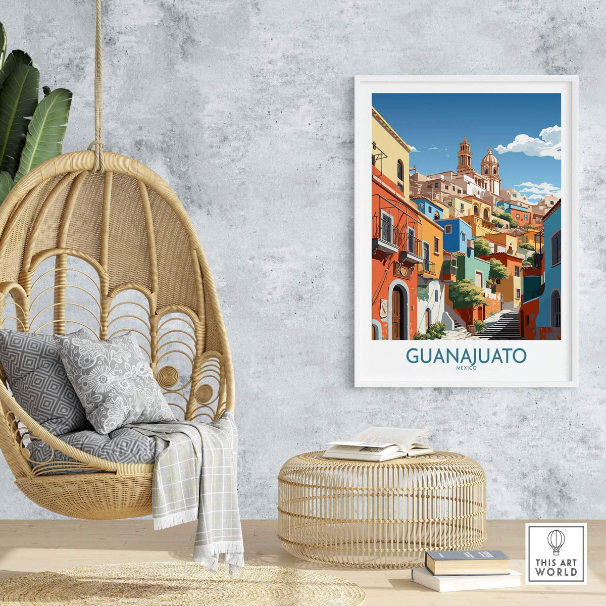 Guanajuato Mexico Art Print showcasing vibrant colors and architecture, perfect for home decor.