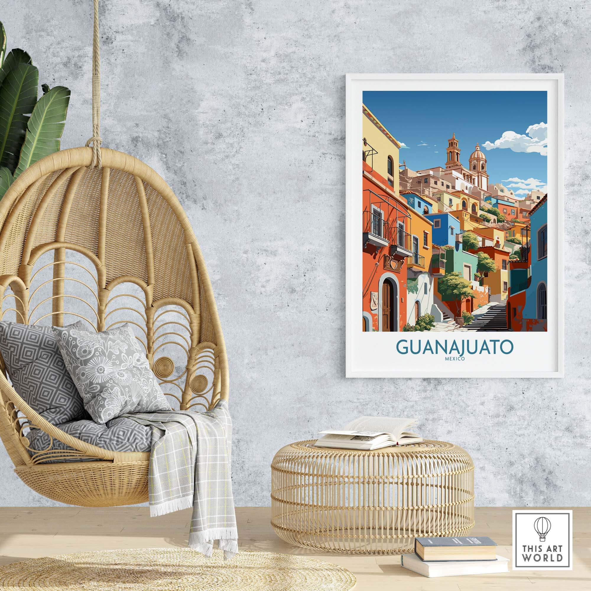 Guanajuato Mexico Art Print showcasing vibrant colors and architecture, perfect for home decor.