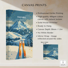 Hakuba Travel Poster - Japan canvas print featuring vibrant ski scene and stunning mountain landscape.