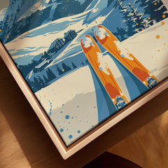 Hakuba Travel Poster - Japan, dynamic ski scene with vibrant colors and thrilling winter landscape.