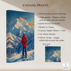 Hakuba Ski Poster showcasing a skier in a snowy mountain landscape, perfect ski wall art for enthusiasts.