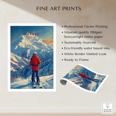 Hakuba Ski Poster featuring a skier against majestic mountains, perfect for ski enthusiasts and home decor.