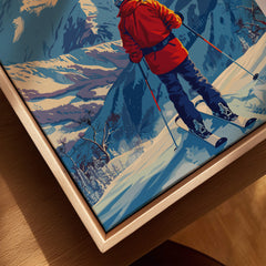 Hakuba Ski Poster featuring a skier on a snowy mountain, showcasing stunning winter landscapes and ski adventure.