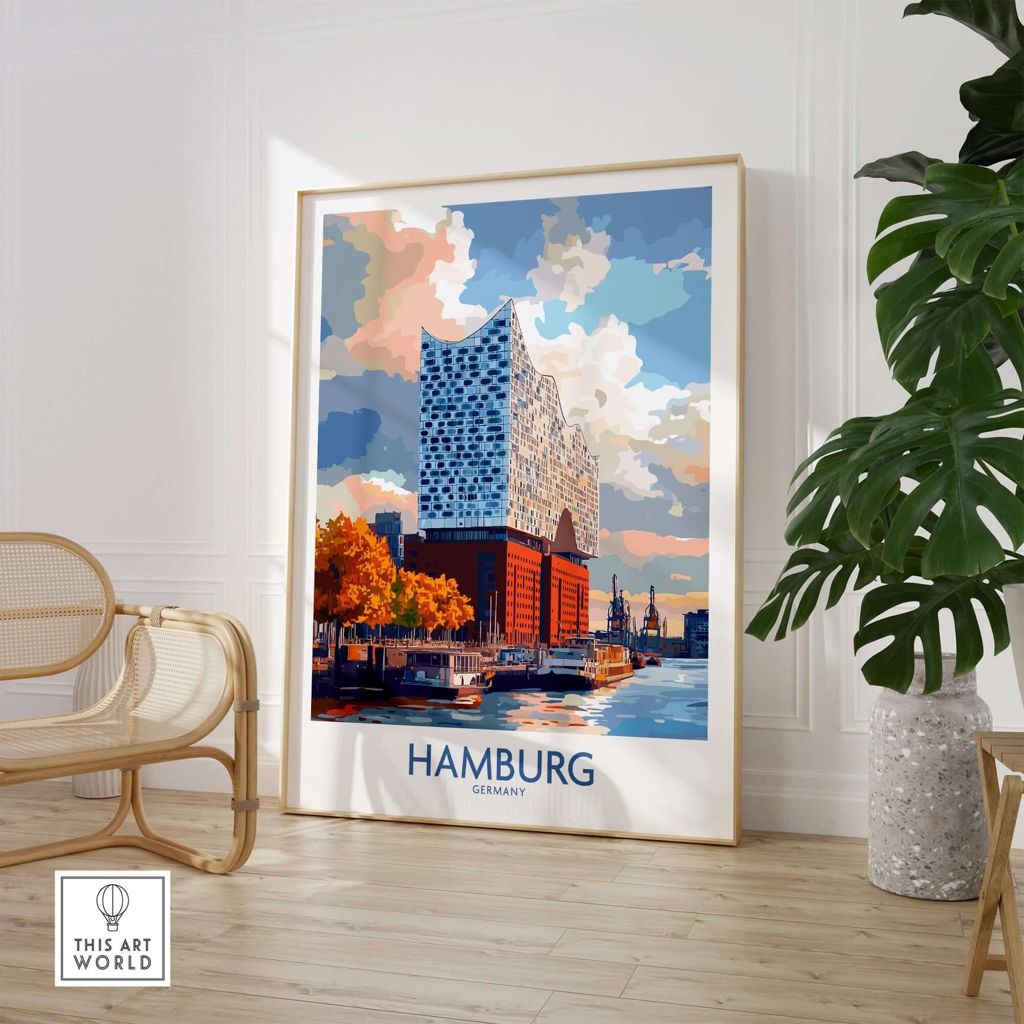 Hamburg Poster Germany featuring the iconic Elbphilharmonie in a beautiful setting.