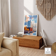 Hamburg Print Germany featuring the Elbphilharmonie in a vibrant art style, perfect for home decor.