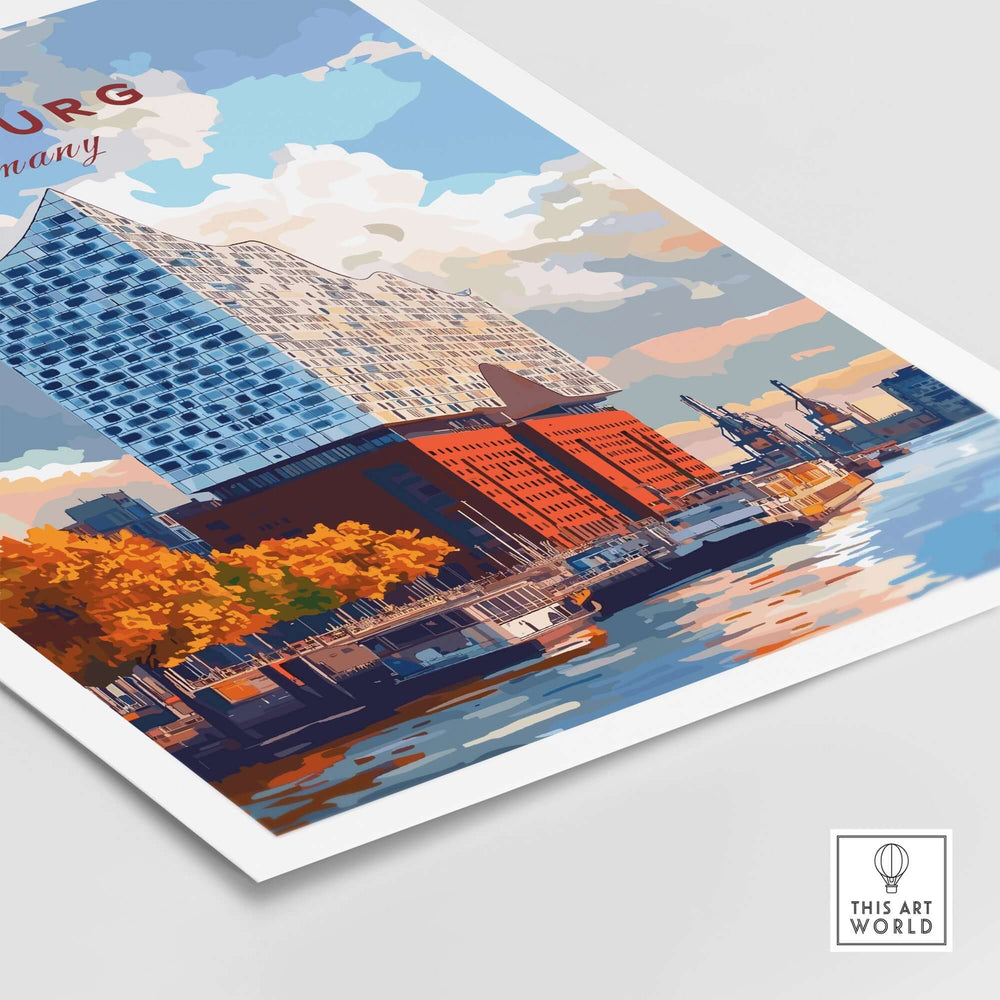 Hamburg Print featuring the iconic Elbphilharmonie, showcasing vibrant colors and the charm of the German city.