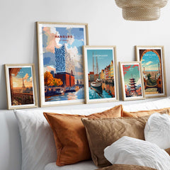 Hamburg Print Germany featuring Elbphilharmonie among other art prints on a stylish wall display.