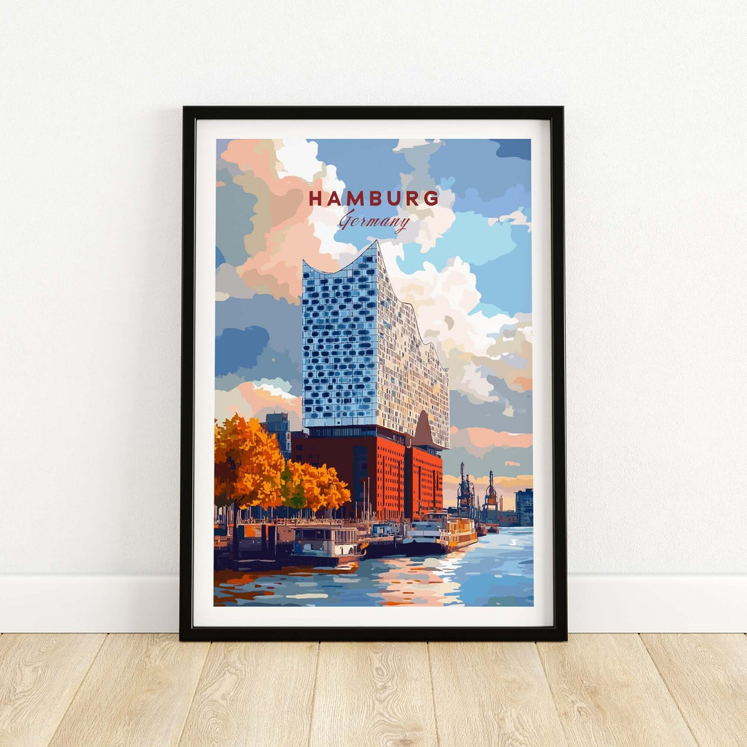 Vibrant Hamburg print featuring the iconic Elbphilharmonie, showcasing the beauty of Germany's cultural architecture.