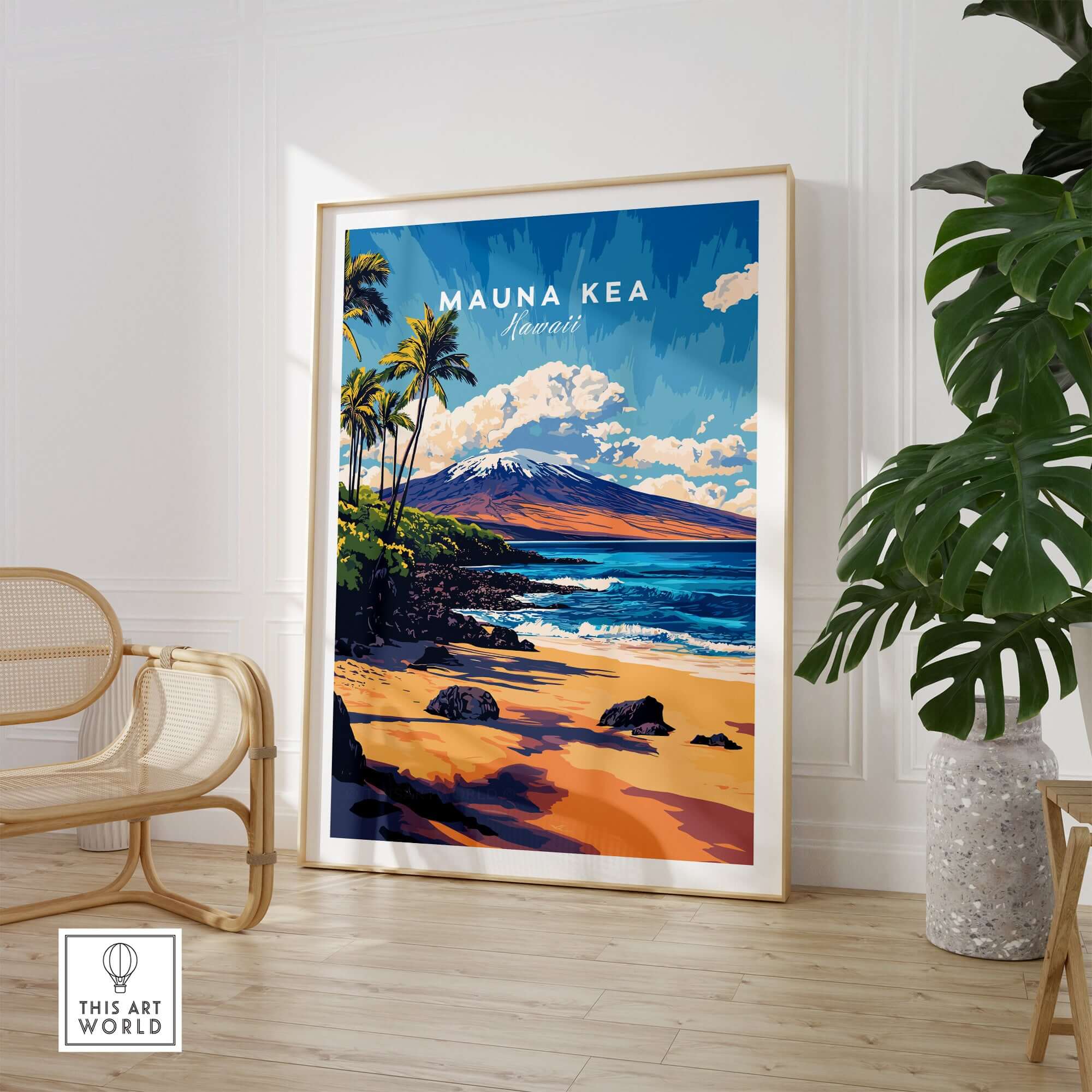 Hawaii Coastal Art - Mauna Kea Beach Print, Tropical Seascape Poster featuring vibrant ocean view and sandy beach.