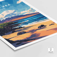 Hawaii Coastal Art - Mauna Kea Beach Print, Tropical Seascape Poster featuring a vibrant ocean view and sandy beach.