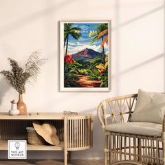 Hawaii Landscape Wall Art - Mauna Kea Mountain Print, Tropical Paradise in a modern living room setting.