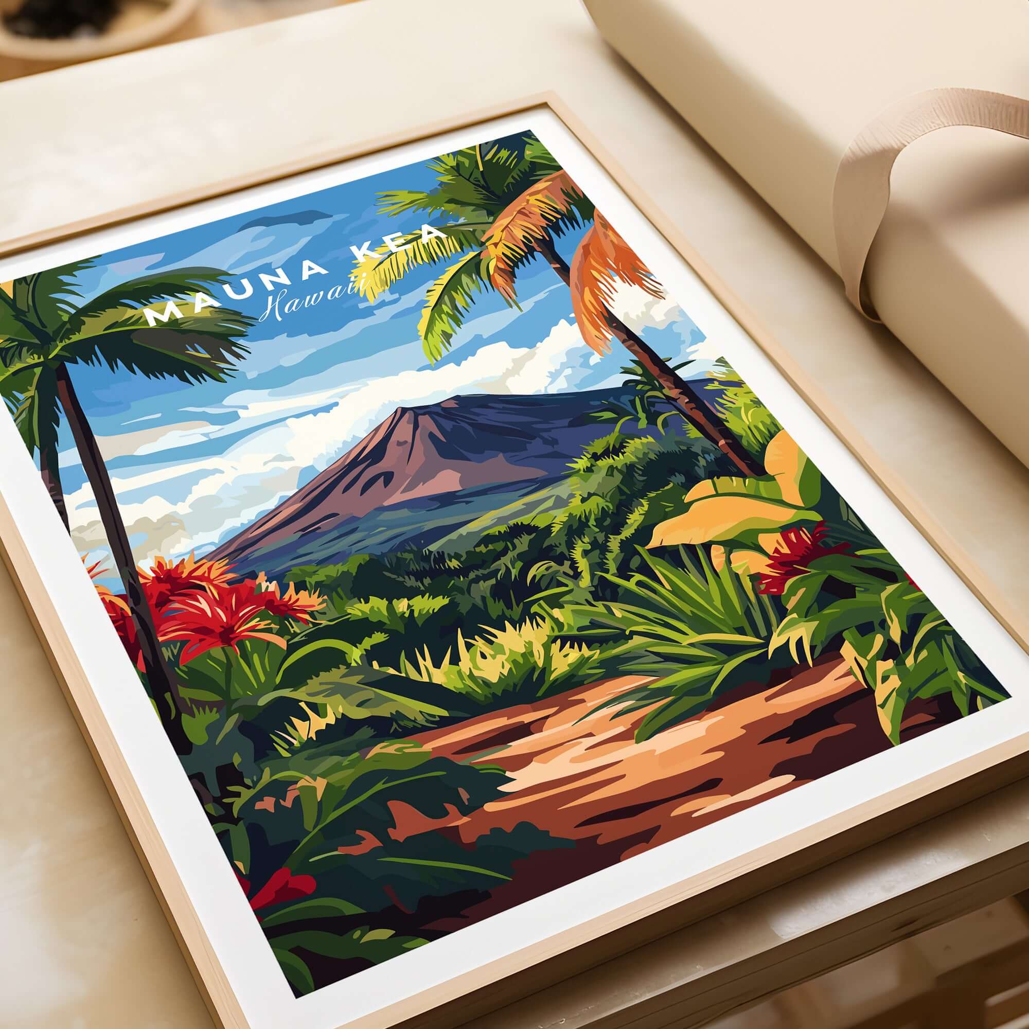Hawaii Landscape Wall Art - Mauna Kea Mountain Print, Tropical Paradise featuring vibrant flora and scenic views.