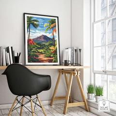 Hawaii Landscape Wall Art - Mauna Kea Mountain Print, Tropical Paradise displayed in a home office setting.