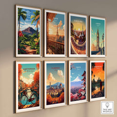 Hawaii Landscape Wall Art - Mauna Kea Mountain Print, Tropical Paradise displayed in a gallery wall with other city prints.