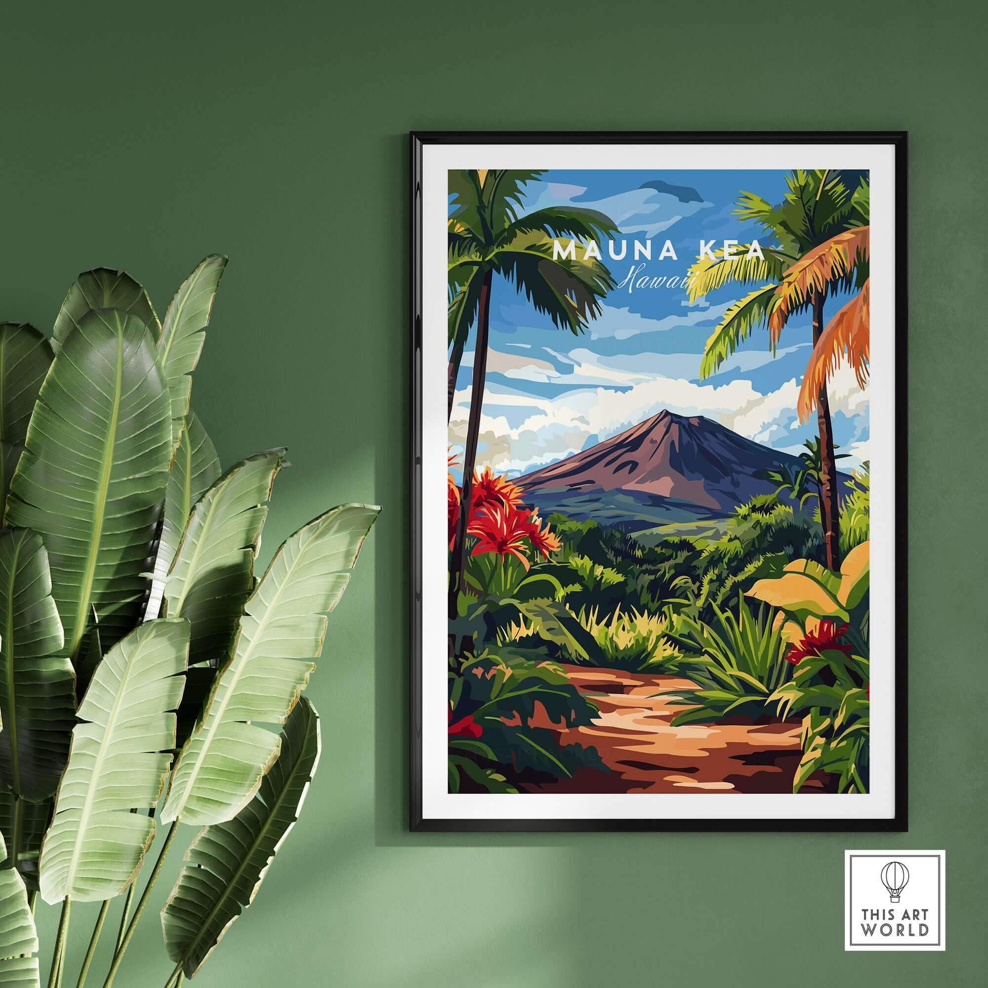 Hawaii Landscape Wall Art - Mauna Kea Mountain Print, Tropical Paradise featuring lush scenery and vibrant flowers.