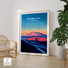 Hawaii Mountain Art Print - Mauna Kea Landscape Poster, Island Scene displayed in a modern interior