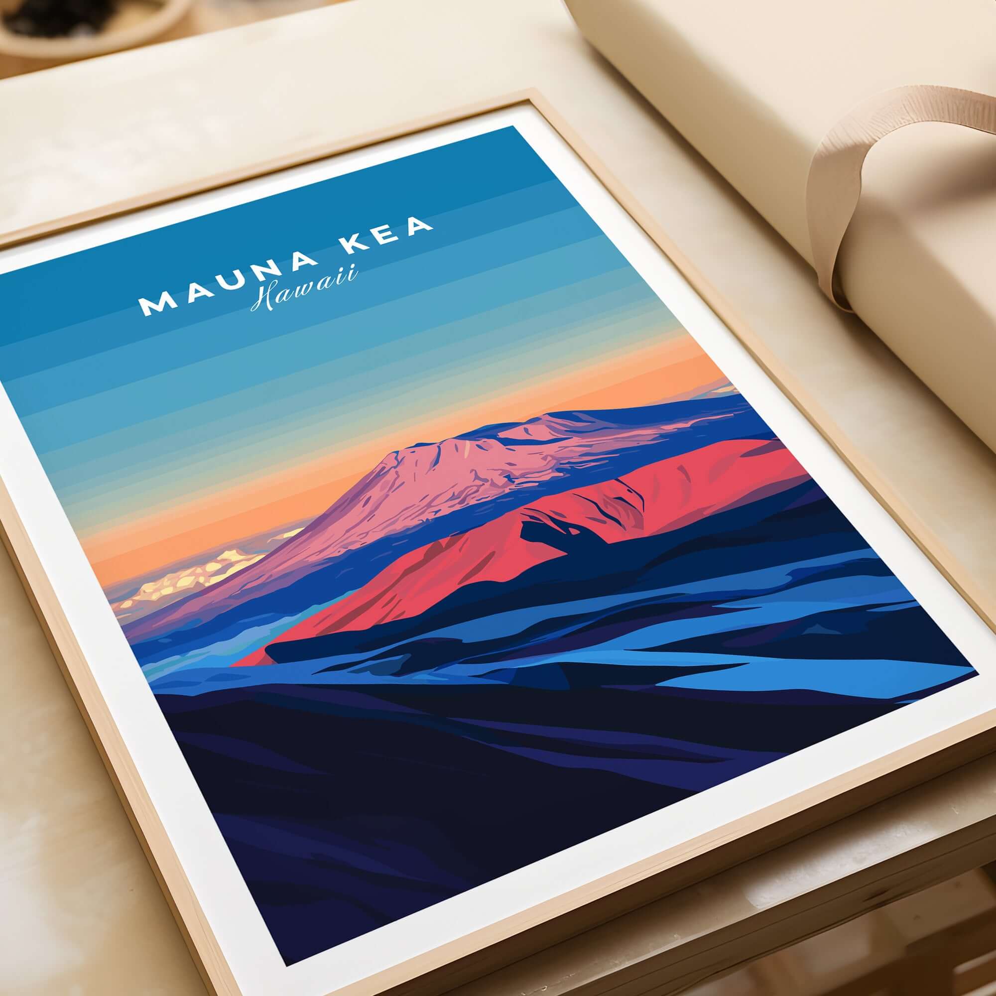 Hawaii Mountain Art Print - Mauna Kea Landscape Poster, Island Scene featuring vibrant colors and a stunning mountain view.