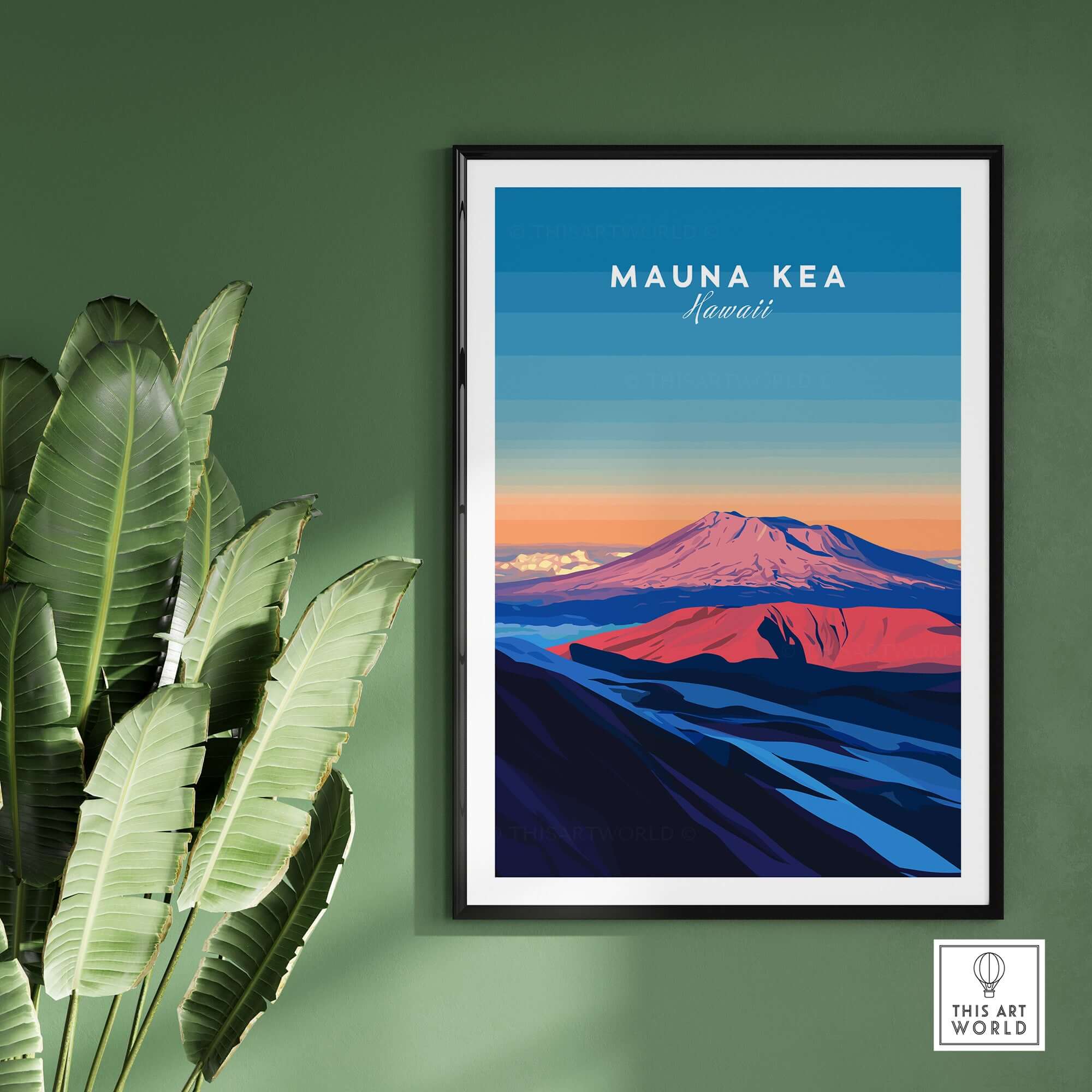 Hawaii Mountain Art Print - Mauna Kea Landscape Poster, Island Scene featuring vibrant mountain views.